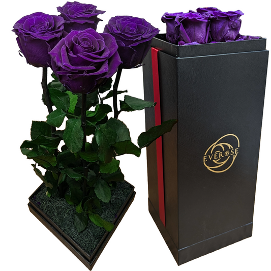 MIX & MATCH - BUY 2 GET 1 FREE! 4 Purple Real Roses - Preserved Flowers in a Gift Box