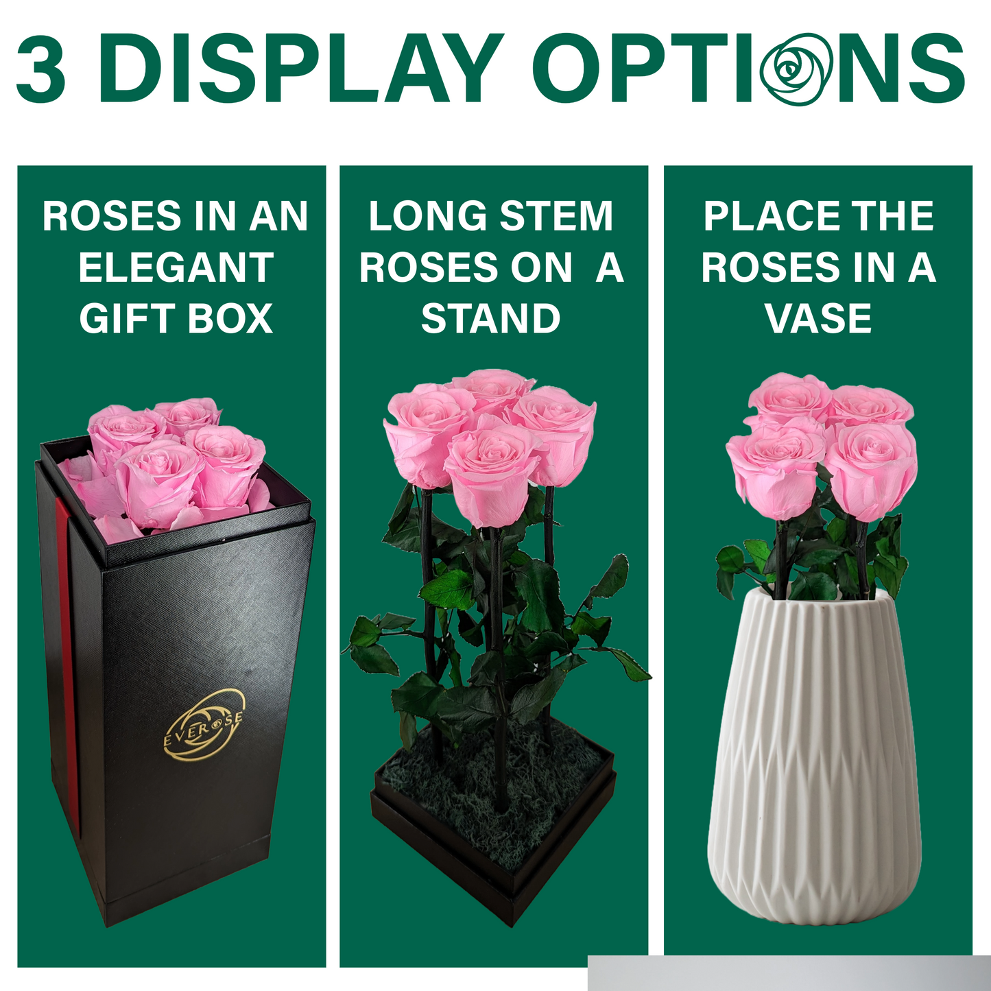 4 Pink Preserved Real Rose Flowers in a Gift Box